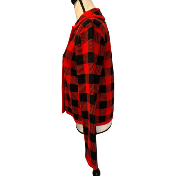 J. Crew Sweater Jacket Plaid Red Black - Picture 6 of 13